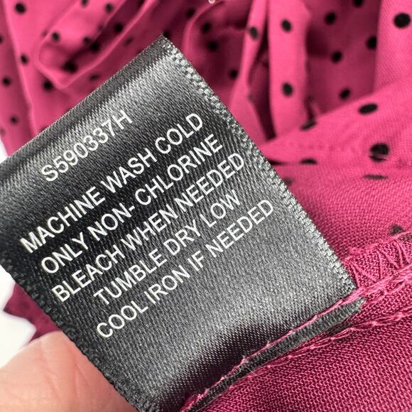 41 Hawthorn Dress Womens Medium Burgundy Clip Dot Roll Tab Sleeves Belted V-Neck - Picture 8 of 10